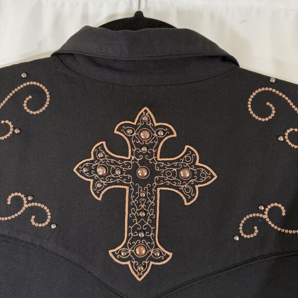 Scully Western Shirt Women's XXL Black Pearl Snap Long Sleeve Embroidered - Picture 11 of 11